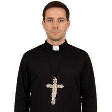 Große silberne Priester Kreuz Halskette 16 cm Kostüm Halloween Kostüm Requisite Costume Necklace price