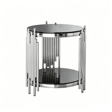 Beistelltisch Rund Ø45cm Silber Chrom Glas Modern Couchtisch Wohnzimmer Balkon Garten Side Table price