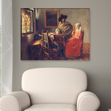 WANDKINGS Leinwandbild Jan Vermeer - "Das Glas Wein" Leinwandbild price