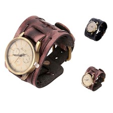 Retro Uhrenarmband breites Lederband Manschette Vintage Armbanduhr Quarzuhr Wristwatches price