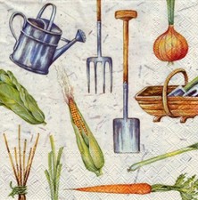3 Servietten ~ Gartenbedarf, Rechen, Schaufel, Korb, Mais, Zwiebeln usw. ~ 33x33 Garten Bedarf price
