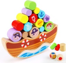 Stapelspielzeug Piratenschiff aus Holz - Feinmotorik & Balance - Geschenk Alter 3+ Toy Ship price
