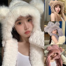 Oversized Bear Hat with Scarf and Gloves Skiing Hat Hood Cartoon Photo Props Baby-Handschuhe & Schal price