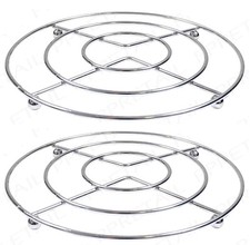 2 x CHROM HEISSE PFANNE TOPFSTÄNDER EDELSTAHL RUND UNTERSETZER HALTER KÜCHE NEU Trivet price