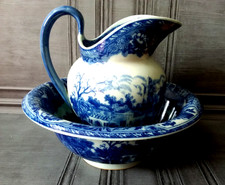 Victorian Ware Jug&Basin Blue White Ironstone Large Pitcher Basin Pitcher price