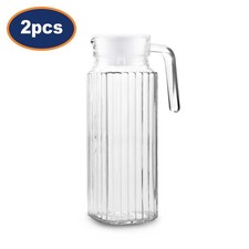 2 Stück 1L Klarglas Kühlschrank Kanne Robust Glas Saft Getränk Wasser Krug Deckel Pitcher price