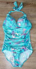 💜 Badeanzug Neckholder türkis lila Blume 40 Wattierte Cups B-Körbchen 💜 Badeanzug price
