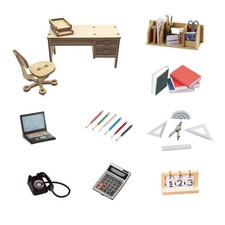 Miniatur Büro-Zubehör Laptop Telefon Kalender Schreibtisch Regal Wichtel Büro-Set price
