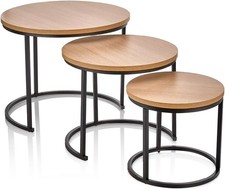 Runde Satztische 3er Set, moderne Holzoptik mit Metallgestell Couchtische Nesting Tables price