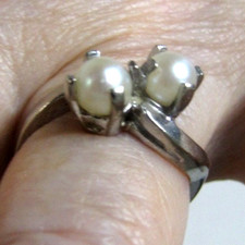 Vintage 10K Weißgold Doppel Perlen Ring 3,2g geschwungen Bypass Nachlass signiert Gold Wedding Band price