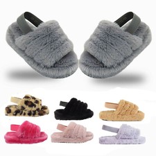 Mädchen Fell Hausschuhe Kinder Sliders Kinder Flauschig Fell Pantolette Flip Flop Schuhe Gr Mädchen-Slippers & Sandals price