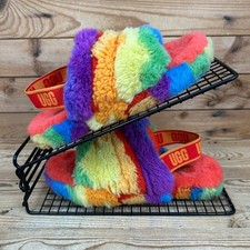 UGG Sandalen Mädchen UK 2 Fluff Yeah Slide Regenbogen Streifen Winter Kinder Australien Mädchen-Slippers & Sandals price