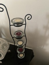 Mehrflammiger Teelicht-Kerzenhalter Metall/Glas schwarz/transparent, freistehend Kerzenhalter price
