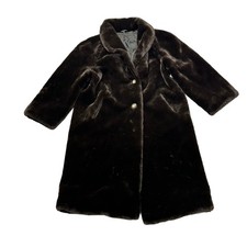 Vintage Kunstfell Übermantel Knopfverschluss lang braun Damen Medium 44 Damen-Overcoat price