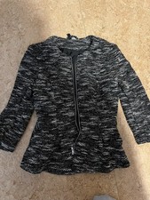 H&M Damen Jacke Schwarz/Weiß meliert halblang 3/4-Arm RV Taschen Gr. 34 Damen-Jacke price