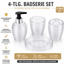 Badset 4 tlg Kunststoff Badezimmer Set Seifenspender Zahnputzbecher WC Zubehör Badezimmer-Care Zubehör price