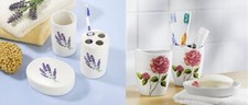 Badset Bad Accessoires Zubehör Set 3 tlg Keramik Bad Set Blumen Motiv Badezimmer-Care Zubehör price