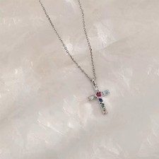 Farbiger Kristall Kreuz Anhänger Halskette 925 Sterling Silber Damen Mädchen Schmuck Silver Necklace price