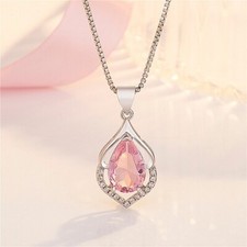 Rosa Kristall Stein Anhänger Halskette 925 Sterlingsilber Damen Schmuck Geschenk UK Silver Necklace price