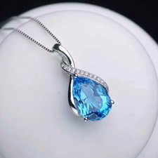 Halskette mit blauem Kristallstein Anhänger 925 Sterlingsilber Damen Mädchen Schmuck UK Silver Necklace price