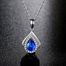 925 Sterling Silber Blau Kristall Herz Ozean Anhänger Halskette Damen Schmuck Silver Necklace price