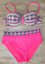 🩷 Bikini SET pink rosa Muster 42 Wattierte Cups C-Körbchen 🩷 Bikini price
