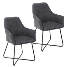 B-Ware JOSIE Dining 2er Set Esszimmerstuhl Sessel Polsterstuhl Stoff dunkelgrau Dining Zimmer-Set / Set price