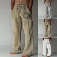 Herren Leinenhose Stoffhose Kordelzug Fitness Lose Jogginghosen Sommer Freizeit Herren-Hosen price