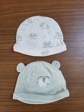 2 Baby Mützen Von C&A Größe 38-39, 0-1M, entspricht Größe 50/56, weiß, mint Babymütze price