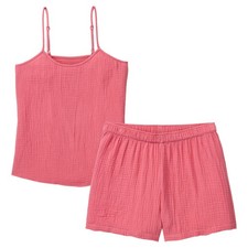 Damen Nachtwäsche Shorty Sommer Schlafanzug  Muselin Pyjama rose NEU Damenpyjama price