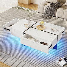 Hochglanz Couchtisch !SALE! Mitteltisch mit 3 Schubladen LED Marmor weiß Aufbewahrung Orta Sehpa price