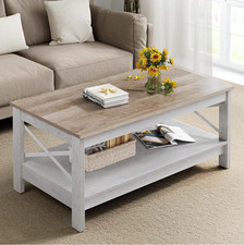 Couchtisch, Wohnzimmertisch, 2-stufiges dickes Holz, rechteckiger Couchtisch Orta Sehpa price