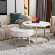 Runde Satz Couchtisch Set !SALE! Schubladenaufbewahrung Marmoroptik Gold Weiß Orta Sehpa price