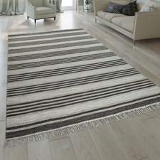 Handgewebter Kilim Teppich Streifen Design Hochwertig Mit Fransen In Grau Kilim price