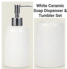 Neu 2-teiliges rundes Badezimmer-Set mit weißem Farbton Seifenspender Zahnbürstenhalter Geschenk UK Banyo Aksesuar Seti price