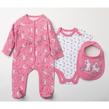 BABY MÄDCHEN BABYANZUG GESCHENKSET ROSA SCHLAFANZUG BODYWESTE & LÄTZCHEN MÄDCHEN LAGENLOOK 0-6 M Baby-Erstausstattung fürs Krankenhaus price