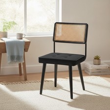 Mid Century Esszimmerstuhl Rattan schwarz Samt gepolstert Sitzfläche Standart Sandalye price