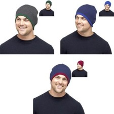HERREN STRICK WENDE BEANIE MÜTZE WOLLIG WINTER WARM SKI one size fits all Erkek Beresi price