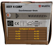 Würth SCHRAUBEN ASSY CSMP 4 Senkkopf Teilgewinde 4mm || verschiedene Längen Kopfteil price