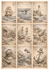 Decoupage-Bastelpapier-Softpapier-Vintage-maritime Motive-Meer-Muschel-13643 Bastelpapier price
