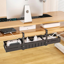 Unter Schreibtisch Kabelwanne Metall Kabelmanagement ohne Bohren verstellbar schwarz 64-98cm Desk price