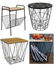 Retro Beistelltisch Metall Draht Holz Marmor Optik Platte Aufbewahrungskorb Wohnmöbel Büro-Side Table price