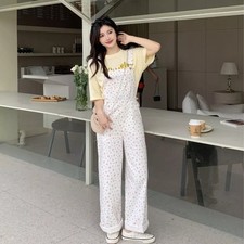 Damen Latzanzug weiß und rosa Baumwolle weites Bein lässig - CF39754 Damen-Jumpsuit und Dungarees price