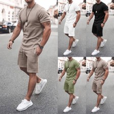 2pcs/set Herren Sommer Outfit Jogginganzug Kurzarm T-Shirt+Shorts Sweatshirt DE T-Hemd & Sweatshirt (Outdoor) price