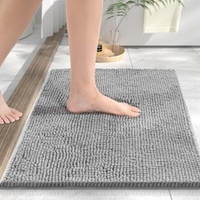 Badezimmerteppich Chenille Rutschfest Waschbar Hellgrau Saugfähig 40x60cm Badezimmer-Teppich price