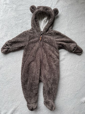 H&M Baby Schneeanzug Teddyfleece Bär Plüsch Braun Kapuze Ohren Größe 62 Unisex Baby-Mantel price