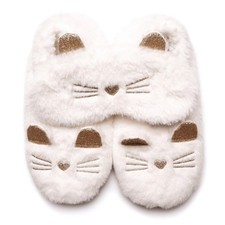 Damen/Teens Foxbury Creme Katze Kunstfell Slipper Socken & Schlafmaske Set Damen-Hausschuhsocken price