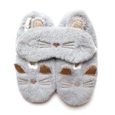Damen/Teens Foxbury grau Katze Kunstfell Slipper Socken & Schlafmaske Set Damen-Hausschuhsocken price