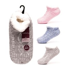Foxbury Damen Melange Zopfmuster Sherpa gefütterte Fußhose Slipper Socken Damen-Hausschuhsocken price