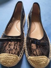 Graceland Damen Ballerinas EU 38 Schwarz/Beige mit Spitze & Schleife Slip-On Ballerinas price